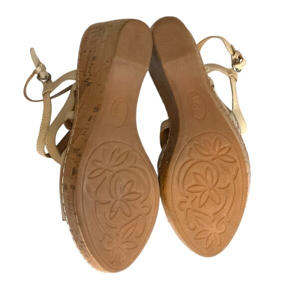 BOC Born Concept Sandals Womens Slingback Cork Wedge Beige Leather Strappy 10M - Picture 11 of 11